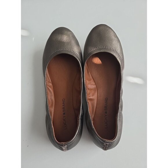 LUCKY BRAND Metallic Bronze Pebbled Leather EMMIE Elasticized Ballet Flats Sz 8 - Picture 1 of 5